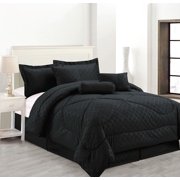Black Comforters Luxury Hotel King Size 7 Piece Embossed Solid Over Sized Comforter Set Bed In