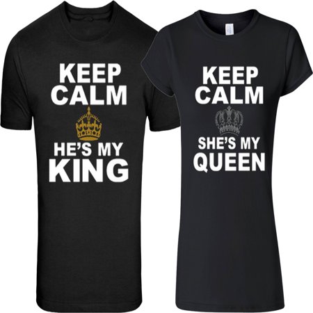 Keep Calm He's my King She's My Queen Christmas Gift Couple Matching Cute T-Shirts S She's My Queen
