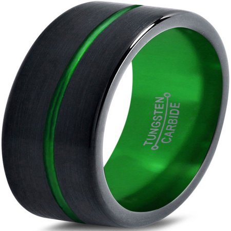 Brushed Satin Flat Band - Tungsten Wedding Band Ring 6mm for Men Women Black Green Center Line Flat Pipe Cut Brushed Polished Lifetime Guarantee