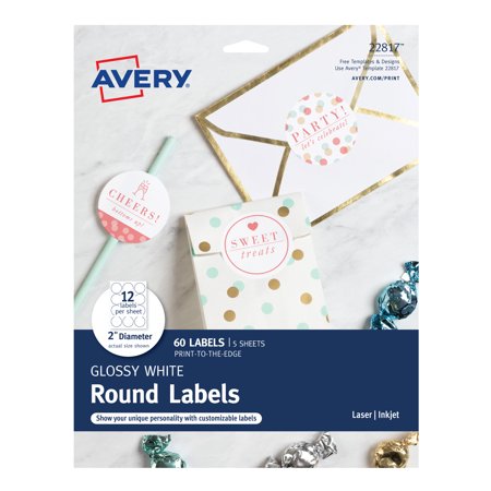 Avery Round Labels, Permanent Adhesive, Print to the Edge, Glossy White ...