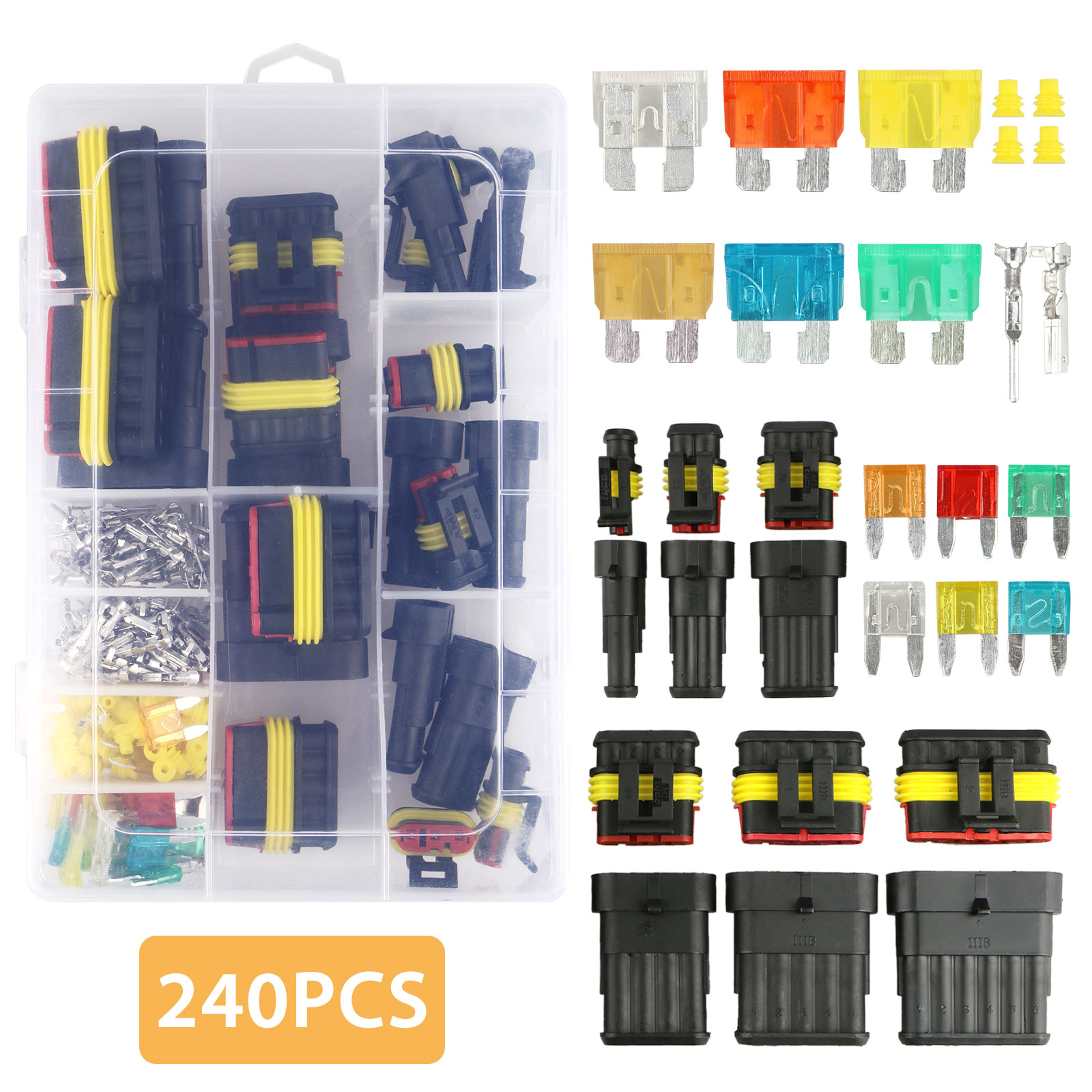 1 2 3 4 5 6 Pin Way Electrical Wire Connector Terminal Blade Fuse Kit