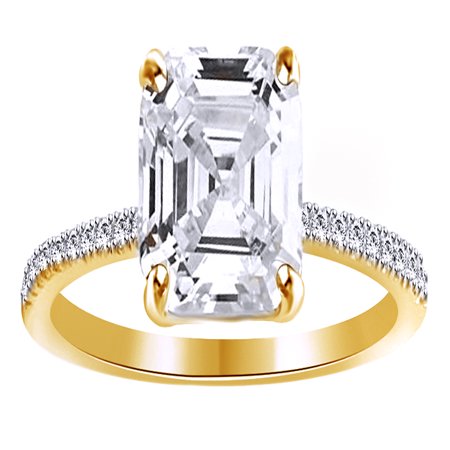 Asscher Cubic Zirconia Ring - Asscher Cut White Cubic Zirconia Promise Ring In 14k Yellow Gold Over Sterling Silver