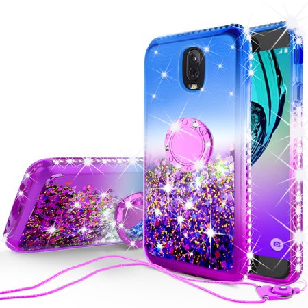 - Cute Glitter Bling Diamond Bumper Ring Stand Phone Case for Samsung Galaxy J7 Star Case,J7 Crown Case,J7v 2nd Gen,J7 2018,J7 Refine Case, Clear Kickstand Case Girls Women - Purple/Blue