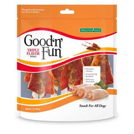 Good'n'Fun Triple Flavored Rawhide Wings Dog Treats, 8 oz
