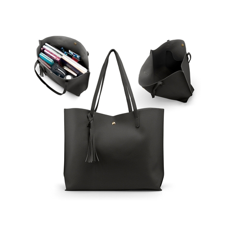 Women Tote Bag Tassels Leather Shoulder Handbags Fashion Ladies Purses Satchel Messenger Bags - Dark Gray