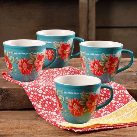 16 Ounce Insulair Cups - The Pioneer Woman Vintage Floral Teal 16-Ounce Mug Set, Set of 4
