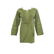 Mogul Indian Summer Tunic Blouse Green Embroidered Cotton Ethnic L