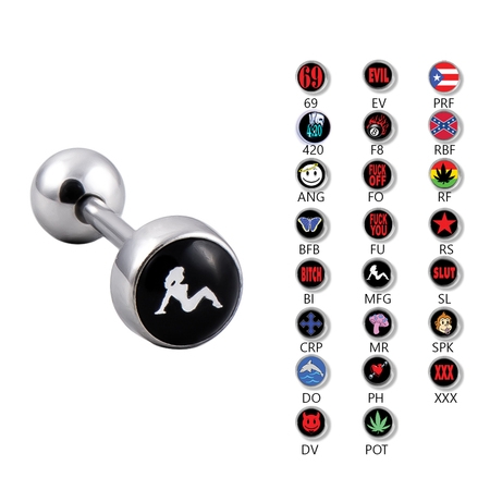 Lex & Lu Steel Barbell Tongue Ring w/Logo Inlay 14