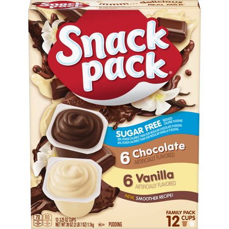 Snack Pack Sugar-Free Vanilla & Chocolate Pudding Cups, 3.25 Oz., 12