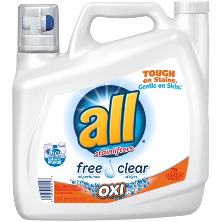 all Liquid Laundry Detergent with OXI Stain Removers and Whiteners, Free Clear, 141 Ounce, 79