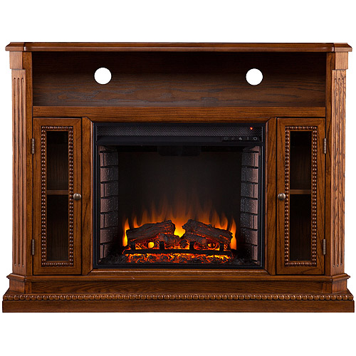 Southern Enterprises Smithfield Media Fireplace for TVs up to 45'', Rich Brown Oak