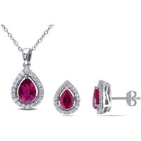 Tangelo 4-7/8 Carat T.G.W. Created Ruby and Created White Sapphire Sterling Silver Halo Pendant and Earrings Set, 18"