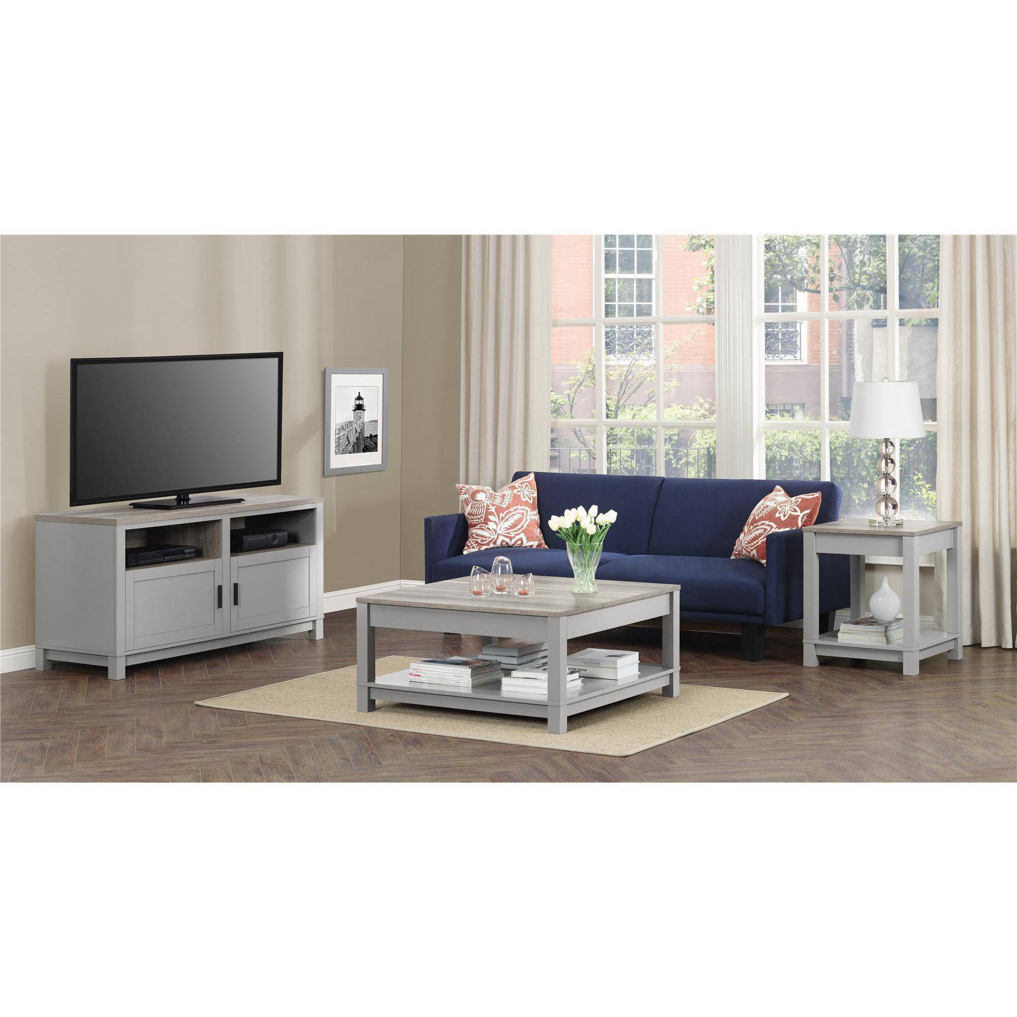 Better Homes and Gardens Langley Bay TV Stand for TVs up to 60'', Gray/Sonoma Oak