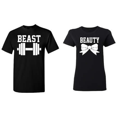 Beast - Beauty Couple Matching T-shirt Set Valentines Anniversary Christmas Gift Men Small Women