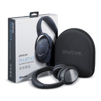 Photive BTH3 Over-The-Ear Wireless Bluetooth Headphones with Built-in Mic and 12 Hour Battery. Includes Hard Travel Case.