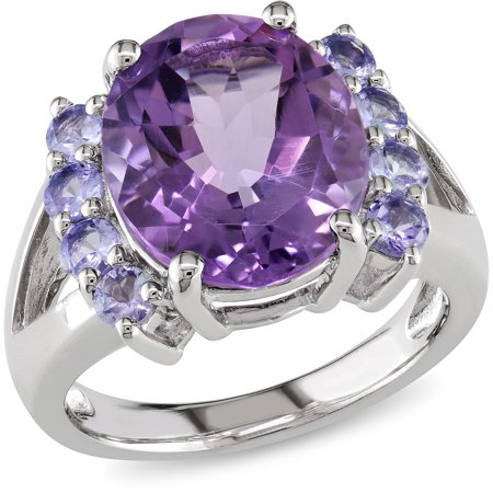 Amethyst Tanzanite Ring - 4-3/5 Carat T.G.W Amethyst and Tanzanite Sterling Silver Cocktail Ring