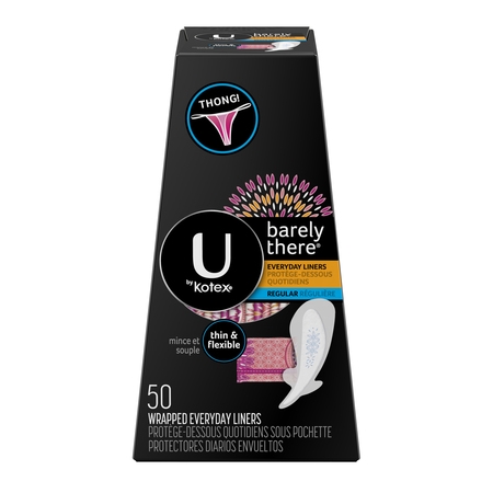 U by Kotex Barely There Thong Panty Liners, Light Absorbency, Unscented, 50