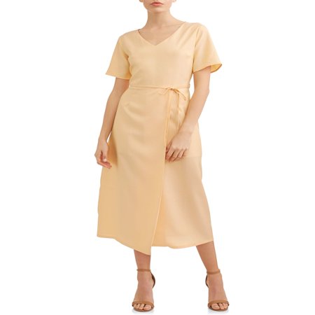 Style Wrap Dress In Black - Women's Flutter Sleeve Wrap Dress