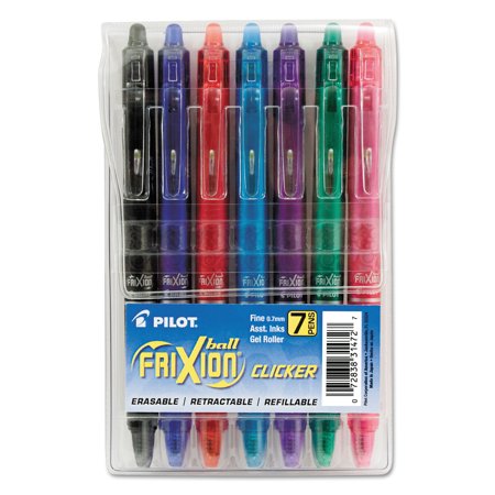 Pilot FriXion Clicker Erasable Gel Ink Retractable Pen, Assorted Ink, .7mm, 7/Pack