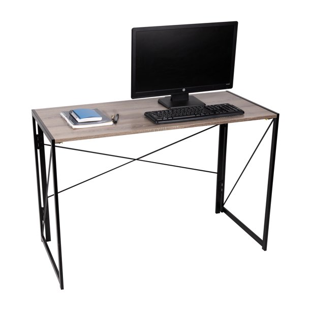 Mind Reader Portable Open Leg Folding Workstation Collapsible Rustic Desk for Home or Office, Easy Assembly
