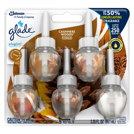 Glade PlugIns Scented Oil Refill Cashmere Woods, Essential Oil Infused Wall Plug In, Up to 250 Days of Continuous Fragrance, 3.35 FL OZ, Pack of (Best Plug In Scent)