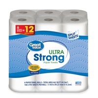 Great Value Ultra Strong Paper Towels, Split Sheets, 6 Double Rolls