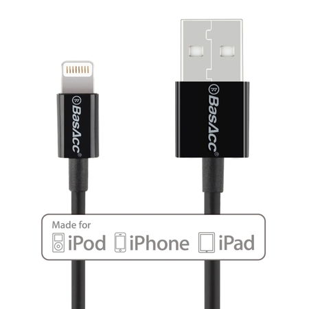 BasAcc 3' Lightning USB Cable (Apple MFi Licensed & Certified) for iPhone 6 Plus 6s SE 5 5s 5c iPad Pro 5 4 Air 2 1 Mini 4th 3rd 2nd iPod Touch 5th 6th iPod Nano 7 Sync and Charge Charger 8-Pin