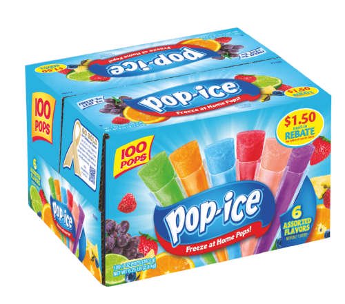 Pop-Ice 6 Fruity Flavors Giant Freeze Pops, 1.5 Oz., 100 Count ...