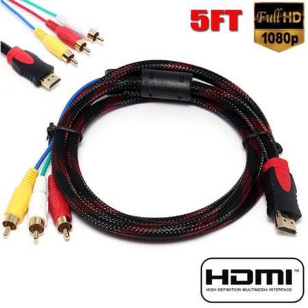 - 5Ft HDMI Male to 3 RCA Video Audio Converter Component AV Adapter Cable for HDTV DVD