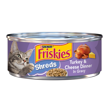 (24 Pack) Friskies Gravy Wet Cat Food, Shreds Turkey & Cheese Dinner, 5.5 oz.