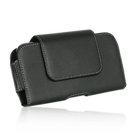 Fitted Horizontal Leather Pouch - Samsung S6 G920 ~ EXTRA LARGE Horizontal Leather Pouch Carrying Case Holster Belt Clip Magnetic Closure Fits - Swivel Black