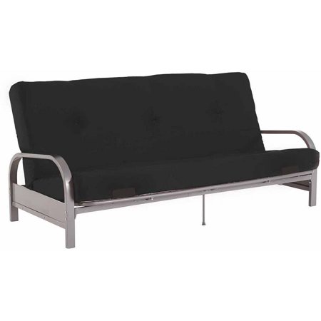 - Mainstays Silver Metal Arm Futon Frame with Full Size Mattress, Multiple Colors