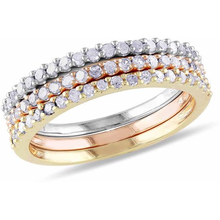 Diamond Flower Stackable Ring - 5/8 Carat T.W. Diamond Multi-Colored Sterling Silver Three-Piece Stackable Ring Set