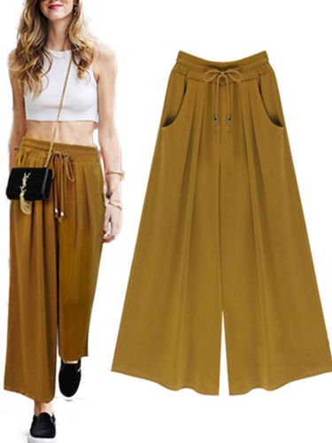 Womens Wide Leg High Elastic Waist Casual Cropped Pants Loose Palazzo