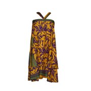 Mogul Wrap Skirt Reversible  Purple Paisley Printed Premium Silk Sari Beach Skirts