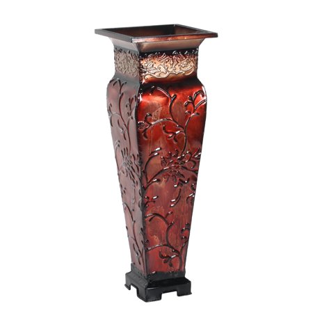 Swing Vase - Elegant Expressions by Hosley Metal Embossed Square Vase, Red/Gold