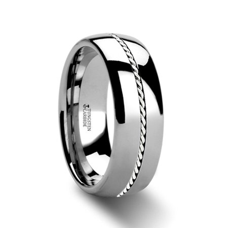 Palladium Oval Ring - Baldwyn Braided Palladium Inlay Domed Tungsten Ring