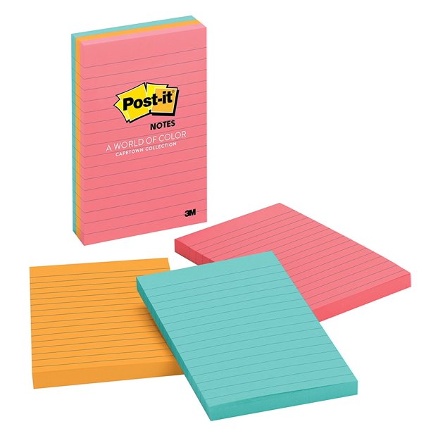 Notes, 4 in x 6 in, Cape Town Collection, Lined, 3 Pads/Pack, 100 Sheets/Pad (660-3AN), Manufacturer: Post-it By Post-it - Walmart.com - Walmart.com