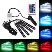 4PCS RGB Car Interior LED Strip Light 6W 36LEDs 5050 SMD Atmosphere Lamp Remote Control Decorative