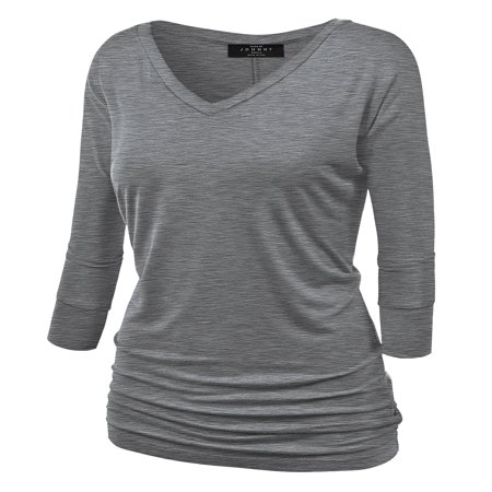 Dolman Sleeve Hooded Top - Made by Johnny WT1036 Womens V Neck 3/4 Sleeve Dolman Top With Side Shirring XXXXL Heather_Dark_Grey