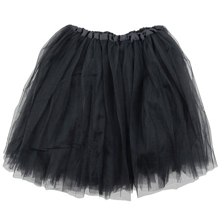 Black Adult Size 3-Layer Tulle Tutu Skirt - Princess Halloween Costume, Ballet Dress, Party Outfit, Warrior Dash/ 5K