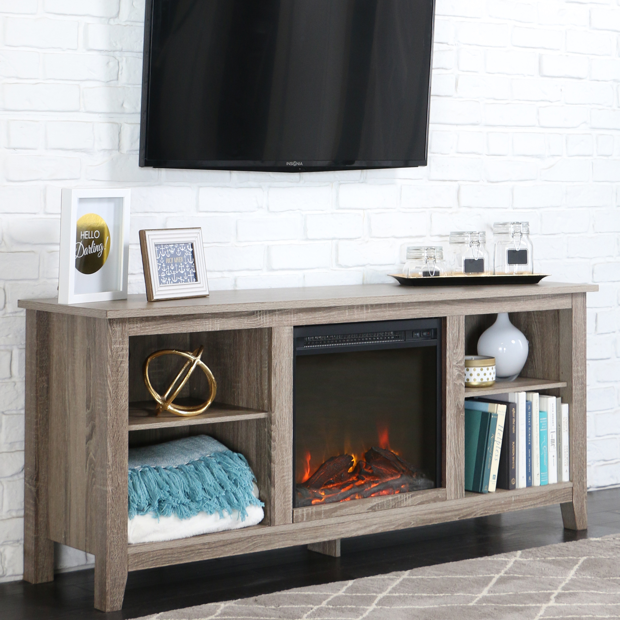 Driftwood TV Stand with Fireplace Insert for TVs up to 60'', Multiple Colors