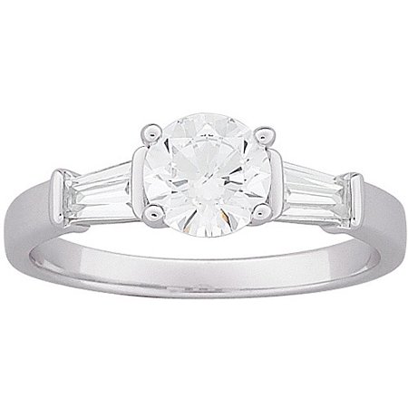 - 2.7 Carat T.G.W. Round and Baguette CZ Engagement Ring in Sterling Silver