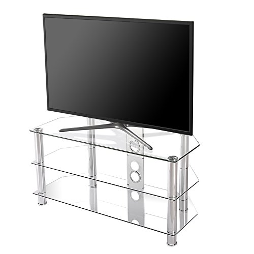 Fitueyes Classic Clear Tempered Glass Tv Stand Fit for up to 46-inch LCD LED Oled Tvs TS310501GT