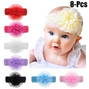 Coxeer 8PCS Lace Flower Baby Headband Solid Color Baby Hairband Infant Headwrap for Baby Girls Toddler