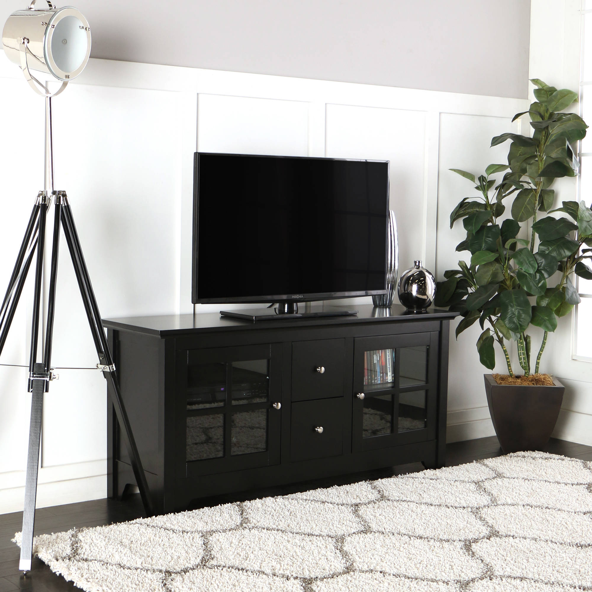 Wood Matte Black TV Console with 2 Drawers for TVs up to 55'', Multiple Colors