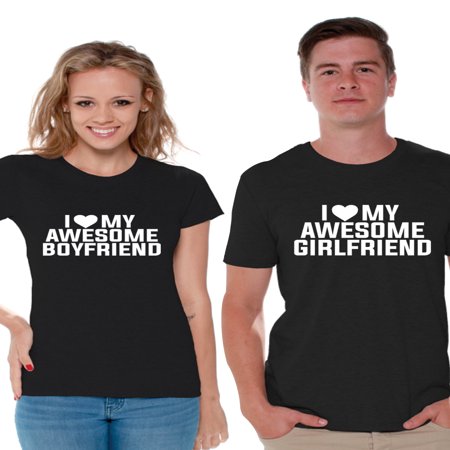 Awkward Styles Couples Matching Girlfriend and Boyfriend Shirts Matching Couple Shirts for Valentine's Day I Love My Awesome Boyfriend Shirt I Love My Awesome Girlfriend T-shirts for (Best Valentine Gift For My Girlfriend)