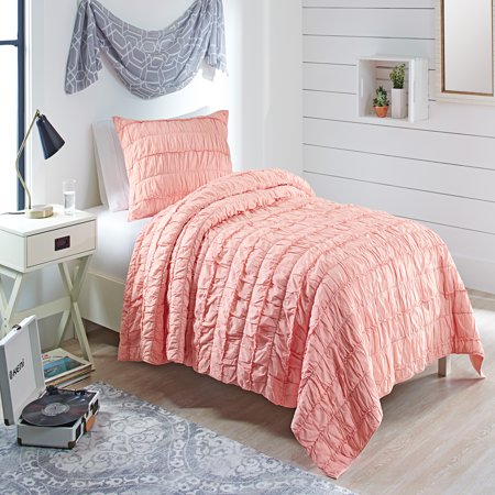 - Better Homes & Garden Blush Ruffle T/TXL Quilt Set with Tote, 3 Piece