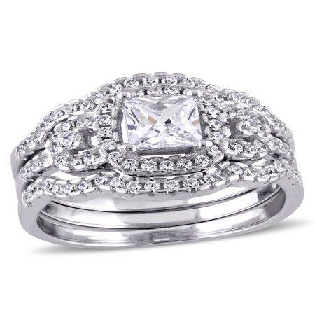 Religious Bridal Set - 2-1/5 Carat T.G.W. CZ Sterling Silver Halo Bridal Set