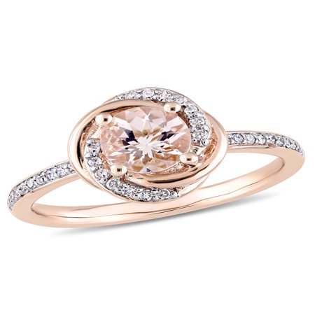 White Gold Diamond Swirl Ring - Tangelo 4/5 Carat T.G.W. Morganite and 1/6 Carat T.W. Diamond 10kt Rose Gold Swirl Ring
